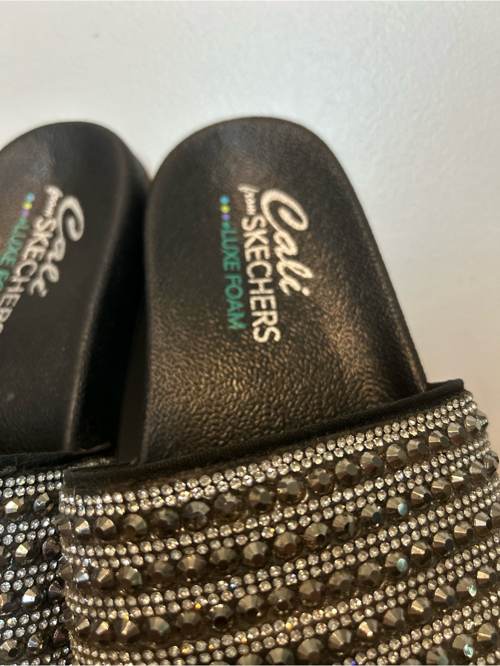 Skechers Sparkle Slide Sandals in Black with Crystal Straps - Picture 3 of 8